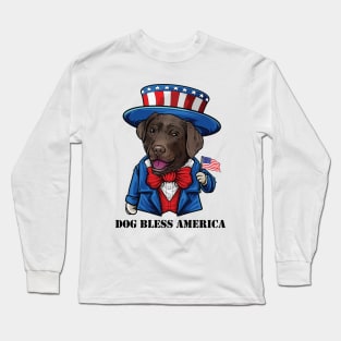 Chocolate Labrador Retriever Dog Bless America Long Sleeve T-Shirt